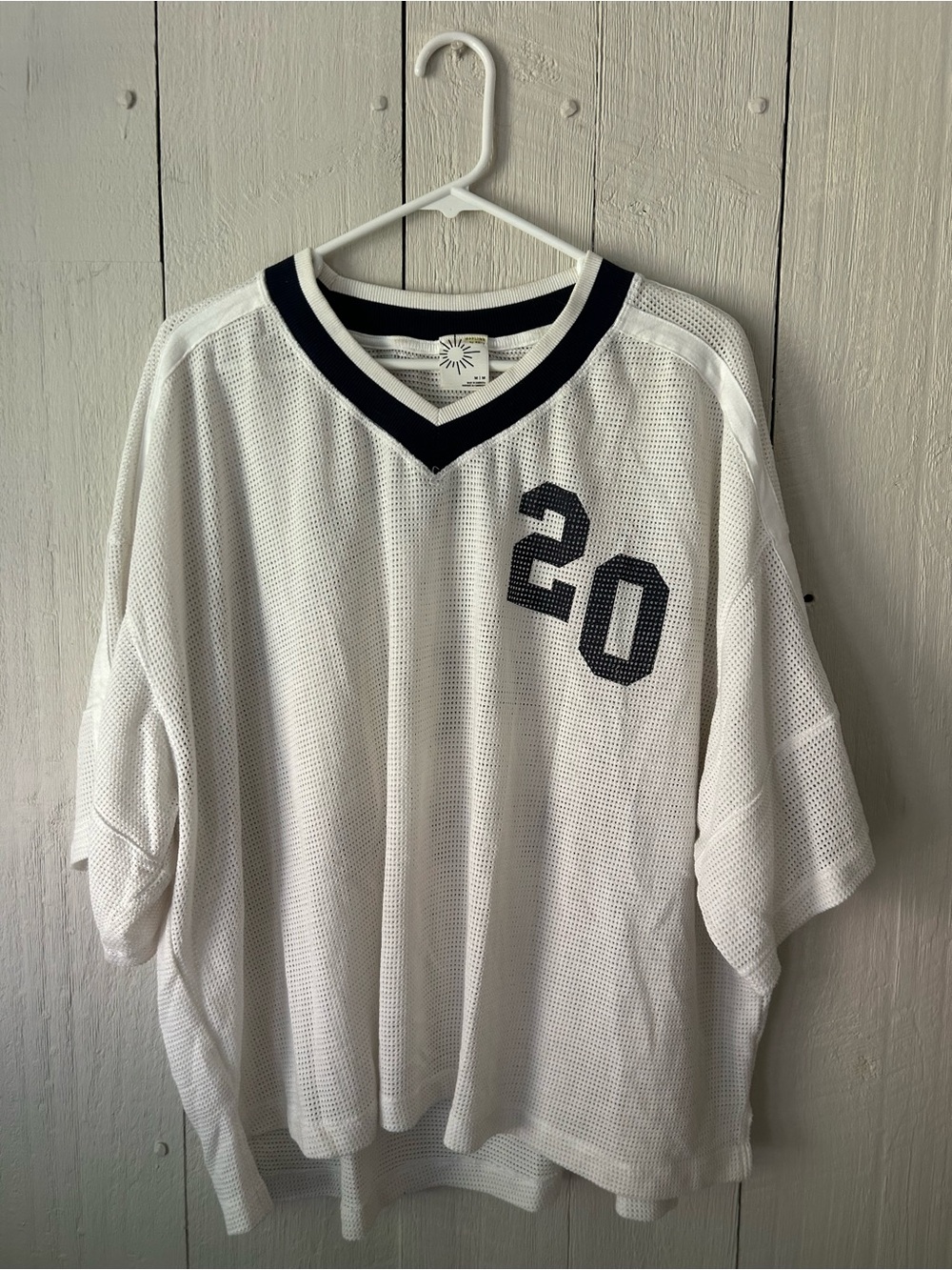 Aerie White Mesh V-Neck Jersey with Black Trim and '20' Graphic